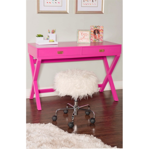 Linon Peggy Wood Two Drawer Writing Desk in Pink