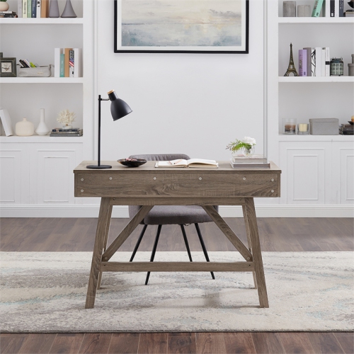Linon Tracey Wood Two Drawer Desk in Gray