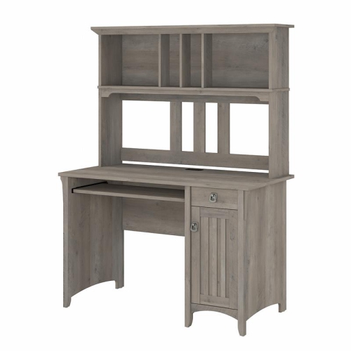 Salinas Small Computer Desk with Hutch in Driftwood Gray - Engineered Wood