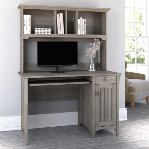 Salinas Small Computer Desk with Hutch in Driftwood Gray - Engineered Wood