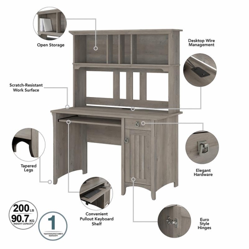 Salinas Small Computer Desk with Hutch in Driftwood Gray - Engineered Wood