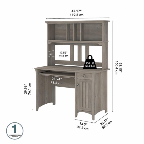 Salinas Small Computer Desk with Hutch in Driftwood Gray - Engineered Wood