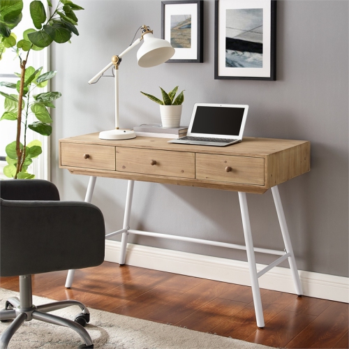 LINON  Carter Wood And Metal Three Drawer Desk In White