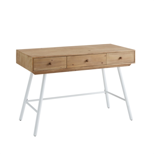 Linon Carter Wood and Metal Three Drawer Desk in White