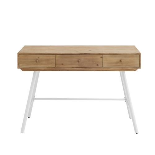 Linon Carter Wood and Metal Three Drawer Desk in White