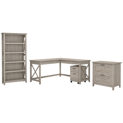 SCRANTON & CO  Furniture Key West 60W L Shape Desk W/ Cabinets & Bookcase In Gray