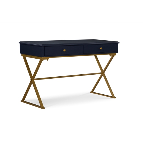 Linon Campaign Two Drawer Metal Desk in Blue