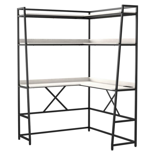 Furniture of America Narvay Metal Corner Writing Desk with USB in Oak