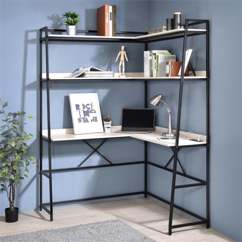 Furniture of America Narvay Metal Corner Writing Desk with USB in Oak