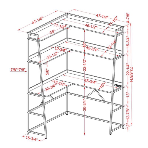 Furniture of America Narvay Metal Corner Writing Desk with USB in Oak