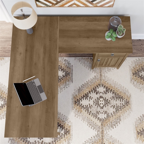 Salinas 60W L Shaped Desk with Storage in Reclaimed Pine - Engineered Wood