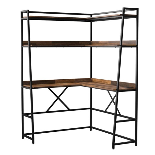 Furniture of America Narvay Metal Corner Writing Desk with USB in Brown