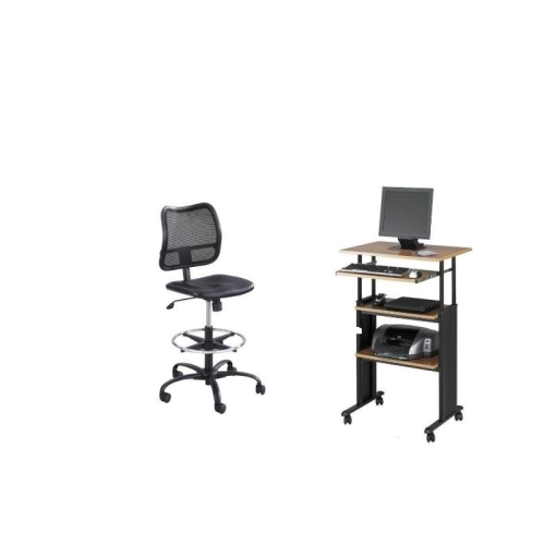 2 Piece Set Black Extendable Height Computer Desk and Drafting Chair