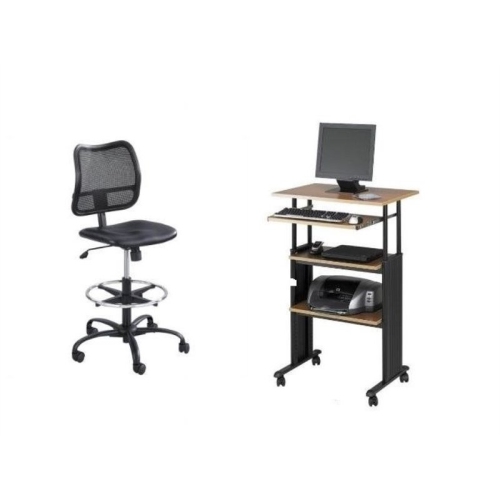 2 Piece Set Black Extendable Height Computer Desk and Drafting Chair