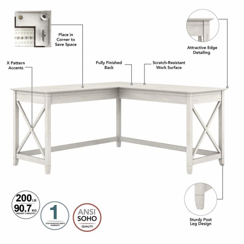 Key West 60W L Shaped Desk in Linen White Oak - Engineered Wood