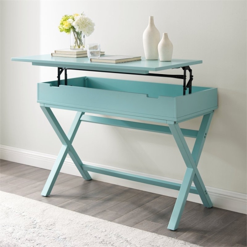 Linon Peggy Lift Top Stand Up Wood Desk in Turquoise Blue