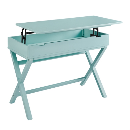 Linon Peggy Lift Top Stand Up Wood Desk in Turquoise Blue