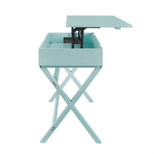 Linon Peggy Lift Top Stand Up Wood Desk in Turquoise Blue
