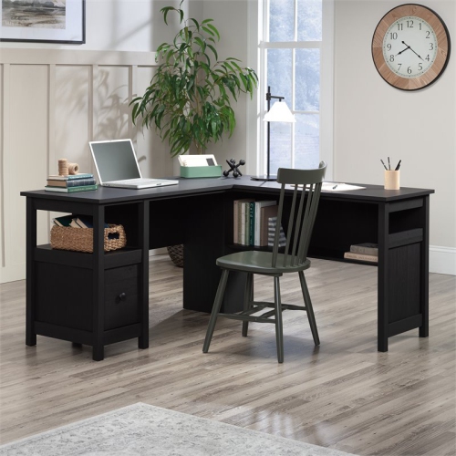 Sauder Dawson Trail Country Traditional L Shaped Computer Desk in Raven Oak