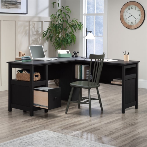 Sauder Dawson Trail Country Traditional L Shaped Computer Desk in Raven Oak