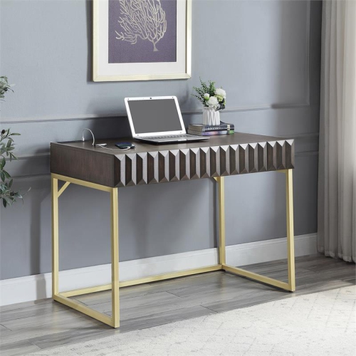 Furniture of America Giffore Wood Writing Desk with USB Port in Walnut