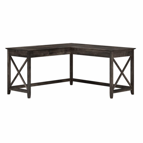 BUSH Key West 60W L Shaped Desk In Dark Gray Hickory - Engineered Wood