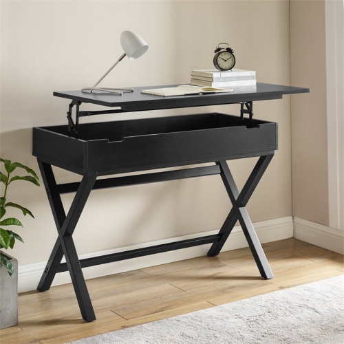 Linon Peggy Lift Top Stand Up Wood Desk in Black