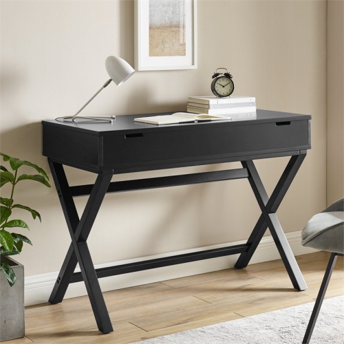 Linon Peggy Lift Top Stand Up Wood Desk in Black