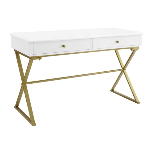 LINON  Campaign Two Drawer Metal Desk In In White