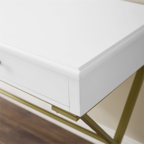 Linon Campaign Two Drawer Metal Desk in White