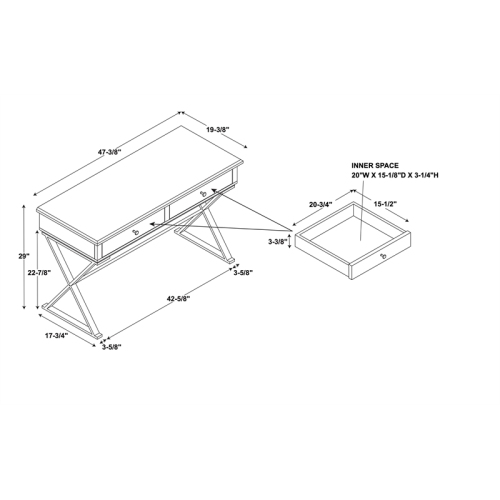 Linon Campaign Two Drawer Metal Desk in White
