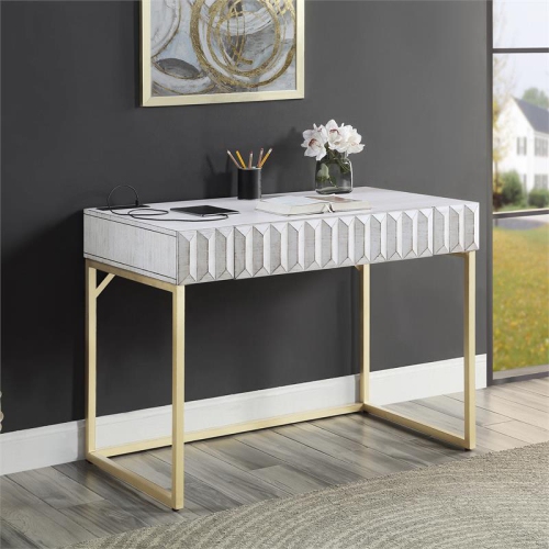Furniture of America Giffore Wood Writing Desk with USB Port in White