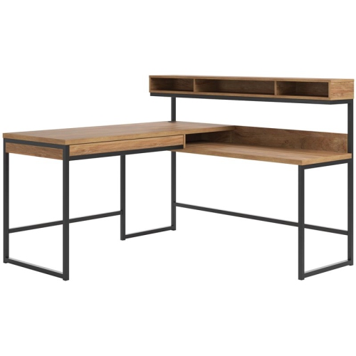 SAUDER  Manhattan Gate Engineered Wood L-Shaped Desk In Sindoori Mango/black