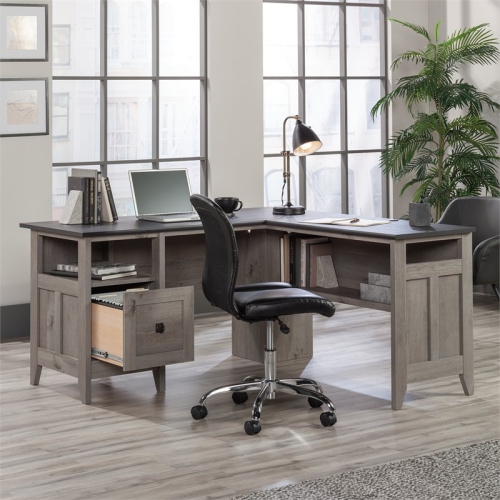 Sauder August Hill Wooden L-Shaped Computer Desk in Mystic Oak