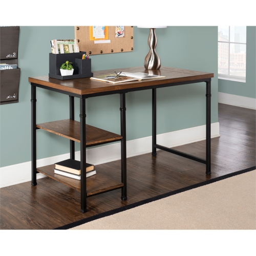 Linon Austin Wood and Metal Desk in Brown