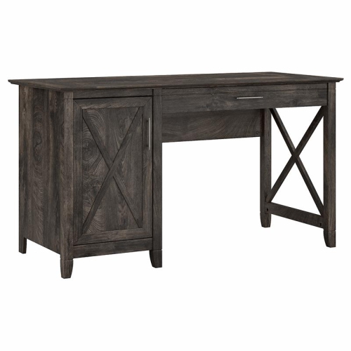 BUSH  Key West Computer Desk With Keyboard Tray In Dark Hickory - Engineered Wood In Gray