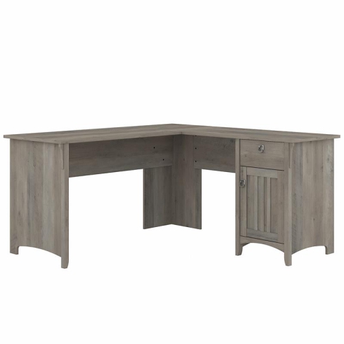 Salinas 60W L Shaped Desk with Storage in Driftwood Gray - Engineered Wood