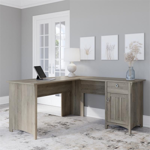 Salinas 60W L Shaped Desk with Storage in Driftwood Gray - Engineered Wood