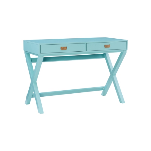 Linon Peggy Wood Two Drawer Writing Desk in Blue