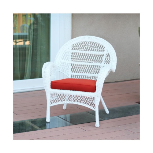Jeco 3 Piece Wicker Conversation Set in White with Red Cushions