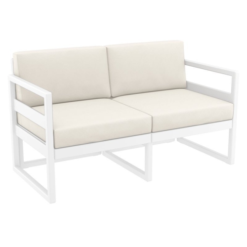 COMPAMIA  Mykonos Patio Loveseat With Acrylic Fabric Natural Cushions In White