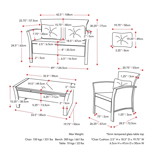CorLiving Cascade Wicker/Rattan Patio Set with Warm White Cushions 4pc