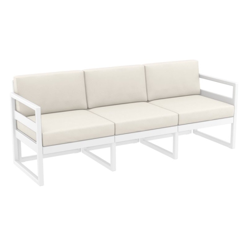 COMPAMIA Mykonos Patio Sofa White With Acrylic Fabric Natural Cushions