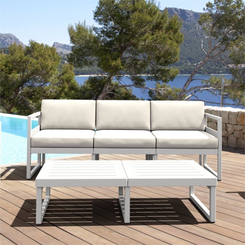 Mykonos Patio Sofa White with Acrylic Fabric Natural Cushions