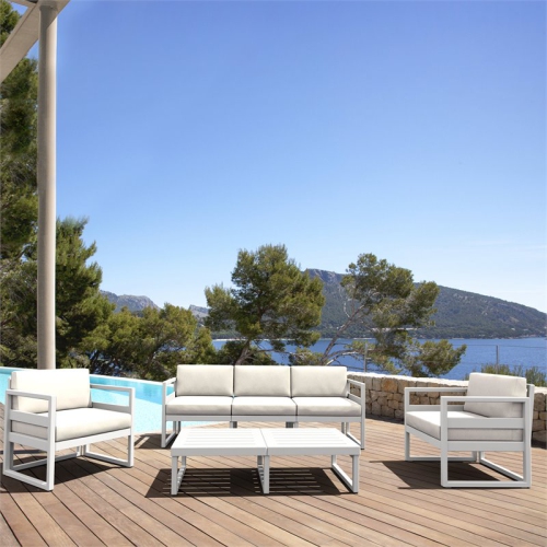Mykonos Patio Sofa White with Acrylic Fabric Natural Cushions