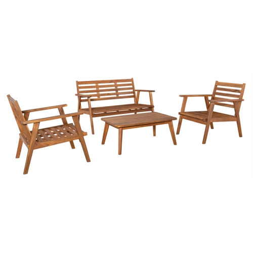 Linon Cooper Acacia Wood Outdoor Chat Set in Acorn Brown