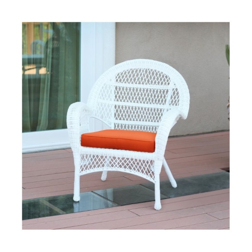 Jeco 3 Piece Wicker Conversation Set in White with Orange Cushions