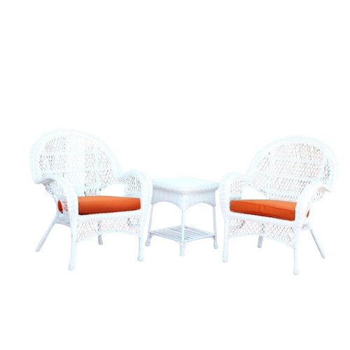Jeco 3 Piece Wicker Conversation Set in White with Orange Cushions