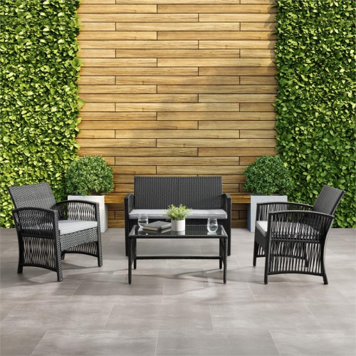 CorLiving Parksville Black Wicker / Rattan Flared Sofa Set - 4pc