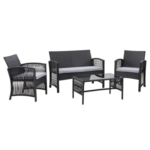 CorLiving Parksville Black Wicker / Rattan Flared Sofa Set - 4pc